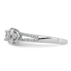 Sterling Silver Rhodium-plated Polished Round CZ Halo Double Side Heart Split Shank Size 8 Ring