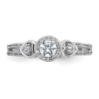 Sterling Silver Rhodium-plated Polished Round CZ Halo Double Side Heart Split Shank Size 8 Ring