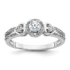 Sterling Silver Rhodium-plated Polished Round CZ Halo Double Side Heart Split Shank Size 8 Ring