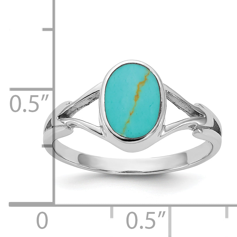 Sterling Silver Rhodium-plated Polished Oval Reconstituted Turquoise Size 8 Ring