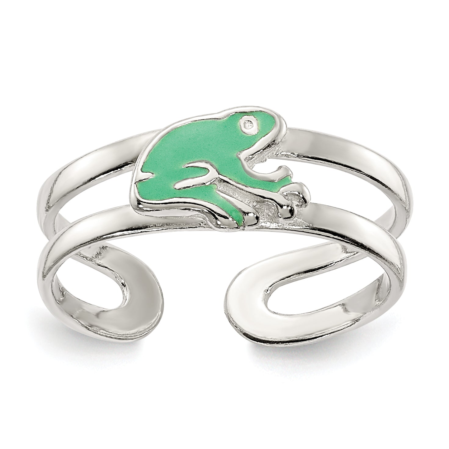 Sterling Silver Green Enameled Frog Toe Ring Main image
