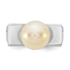 Sterling Silver Rhodium-Plated 10-11mm Button White Freshwater Cultured Pearl Square Top Size 6 Ring