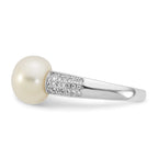 Sterling Silver Rhodium-plated 9-10mm Button White Freshwater Cultured Pearl and CZ Size 8 Ring