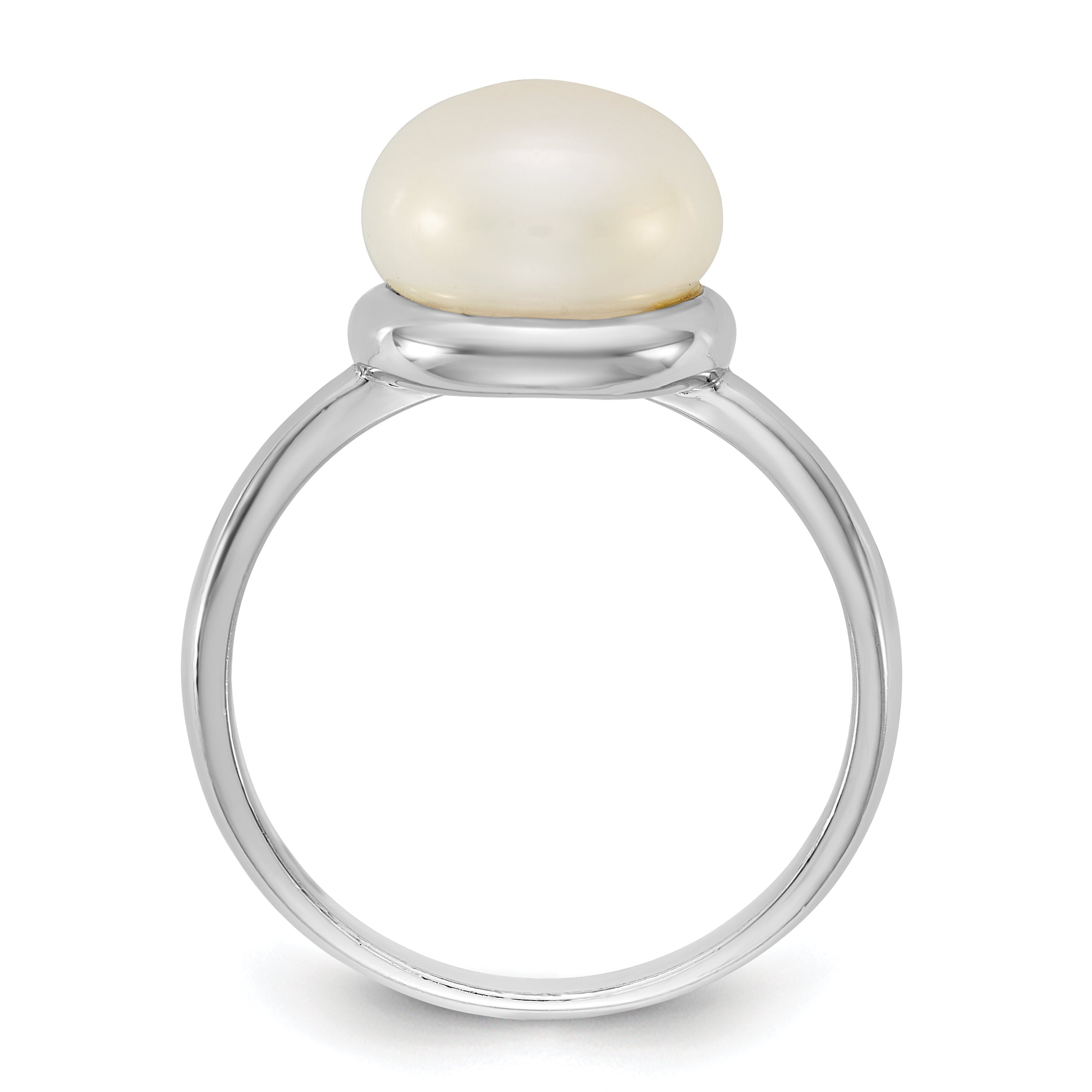 Sterling Silver Rhodium-plated 10-11mm Button White Freshwater Cultured Pearl Size 8 Ring