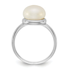 Sterling Silver Rhodium-plated 10-11mm Button White Freshwater Cultured Pearl Size 8 Ring