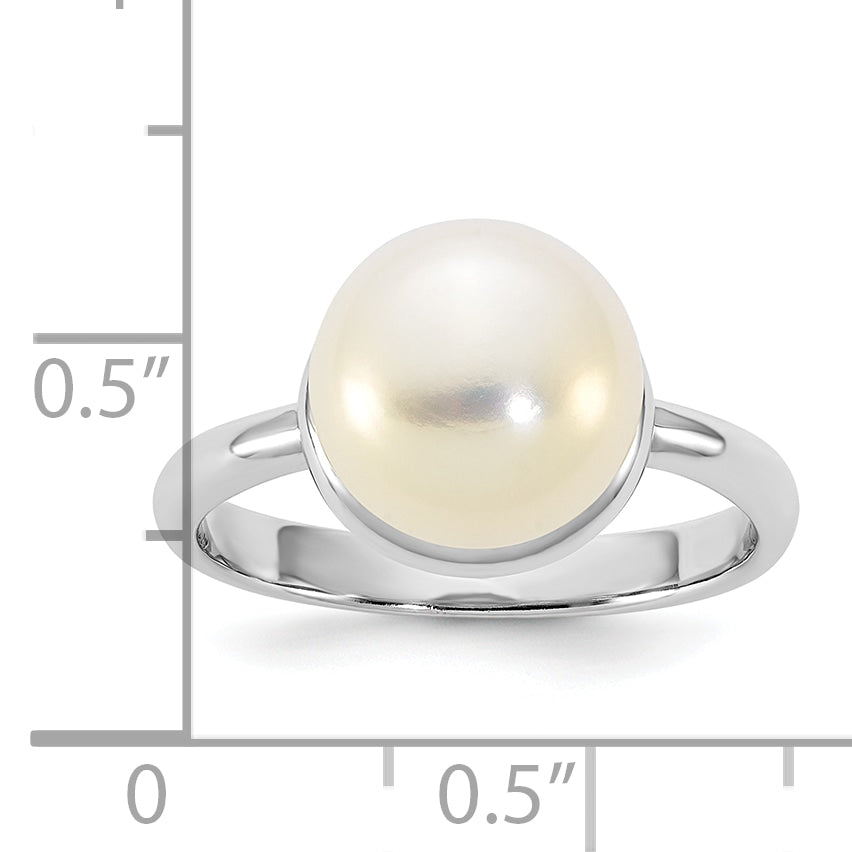 Sterling Silver Rhodium-plated 10-11mm Button White Freshwater Cultured Pearl Size 8 Ring