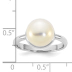 Sterling Silver Rhodium-plated 10-11mm Button White Freshwater Cultured Pearl Size 8 Ring