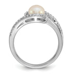 Sterling Silver Rhodium-plated Polished CZ and 6-7mm Freshwater Cultured Pearl Size 8 Ring