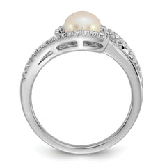 Sterling Silver Rhodium-plated Polished CZ and 6-7mm Freshwater Cultured Pearl Size 8 Ring