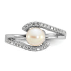 Sterling Silver Rhodium-plated Polished CZ and 6-7mm Freshwater Cultured Pearl Size 8 Ring