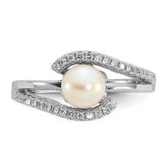 Sterling Silver Rhodium-plated Polished CZ and 6-7mm Freshwater Cultured Pearl Size 8 Ring