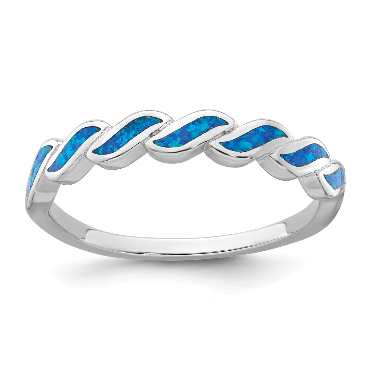 Sterling Silver Rhodium-plated Polished Blue Lab Created Opal Wave Size 8 Ring