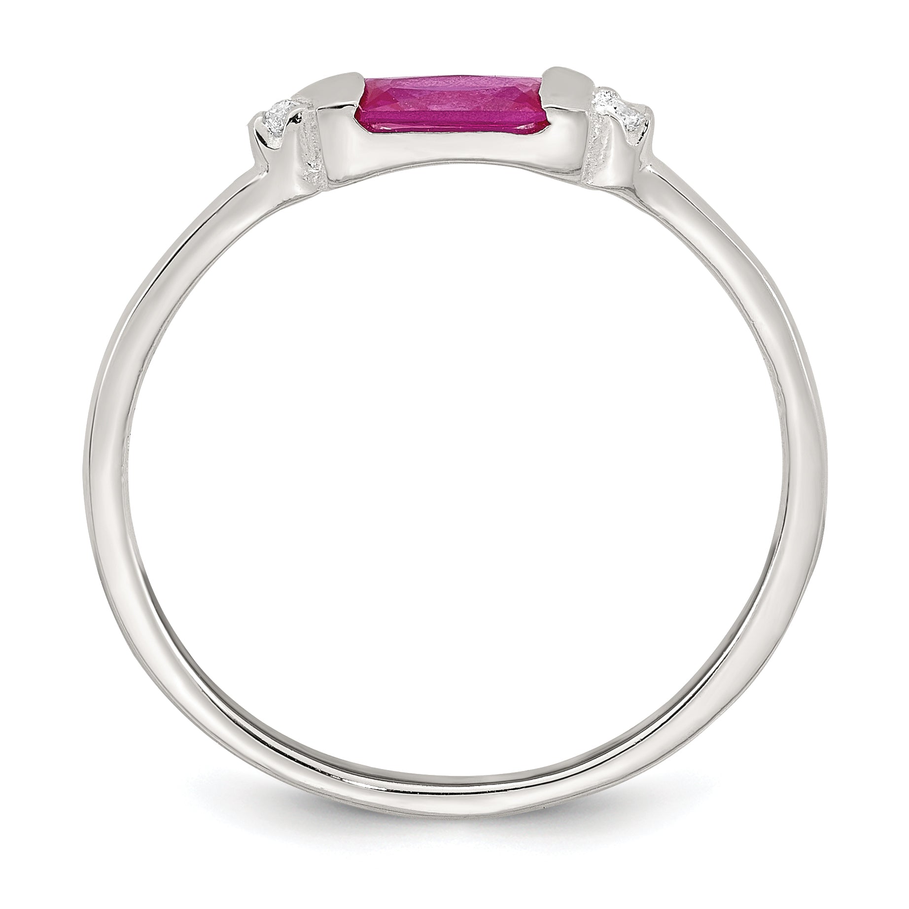 Sterling Silver Polished Red and White Rectangular CZ Size 8 Ring