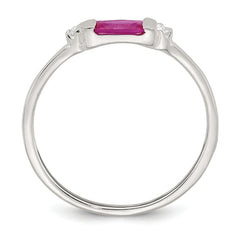 Sterling Silver Polished Red and White Rectangular CZ Size 8 Ring