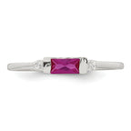 Sterling Silver Polished Red and White Rectangular Cubic Zirconi Size 6 Ring