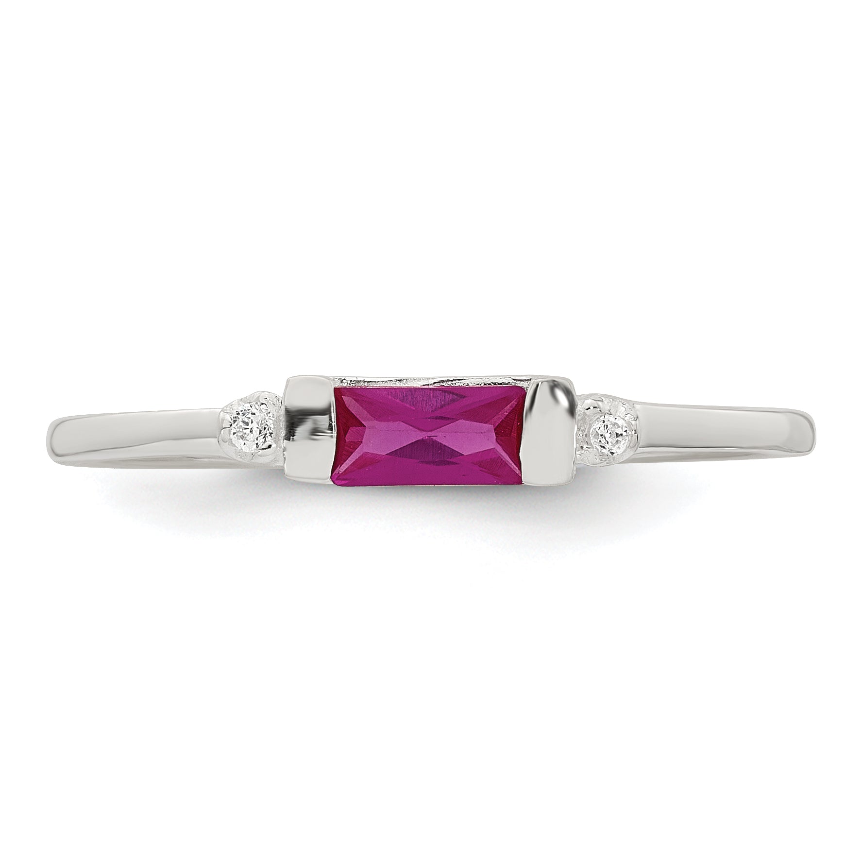 Sterling Silver Polished Red and White Rectangular Cubic Zirconi Size 6 Ring