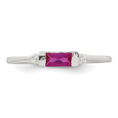 Sterling Silver Polished Red and White Rectangular CZ Size 8 Ring