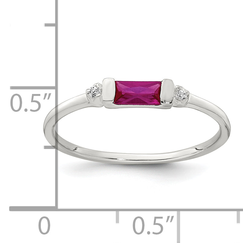 Sterling Silver Polished Red and White Rectangular CZ Size 8 Ring