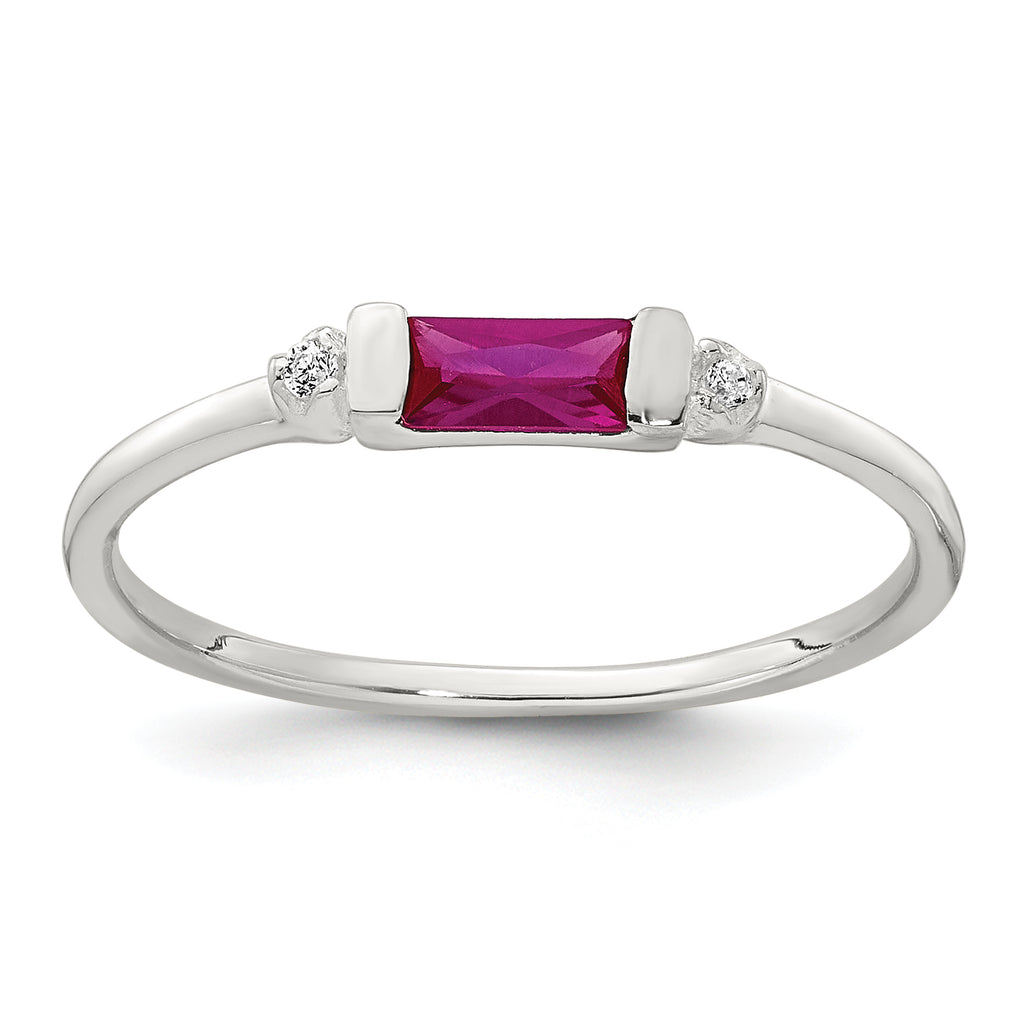 Sterling Silver Polished Red and White Rectangular Cubic Zirconi Size 6 Ring