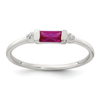 Sterling Silver Polished Red and White Rectangular Cubic Zirconi Size 6 Ring