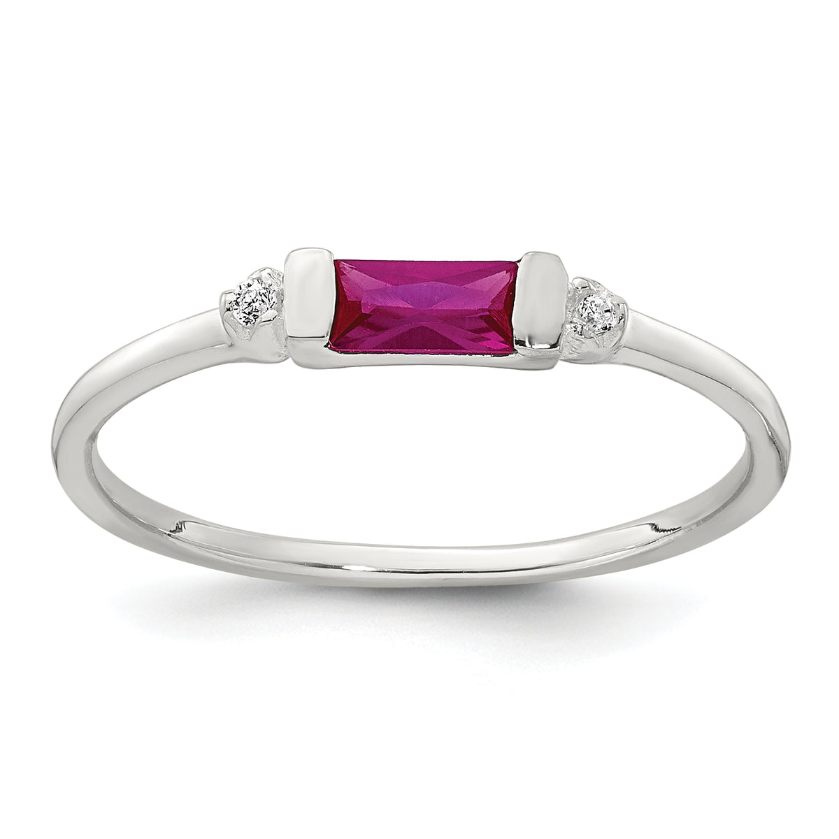 Sterling Silver Polished Red and White Rectangular CZ Size 8 Ring