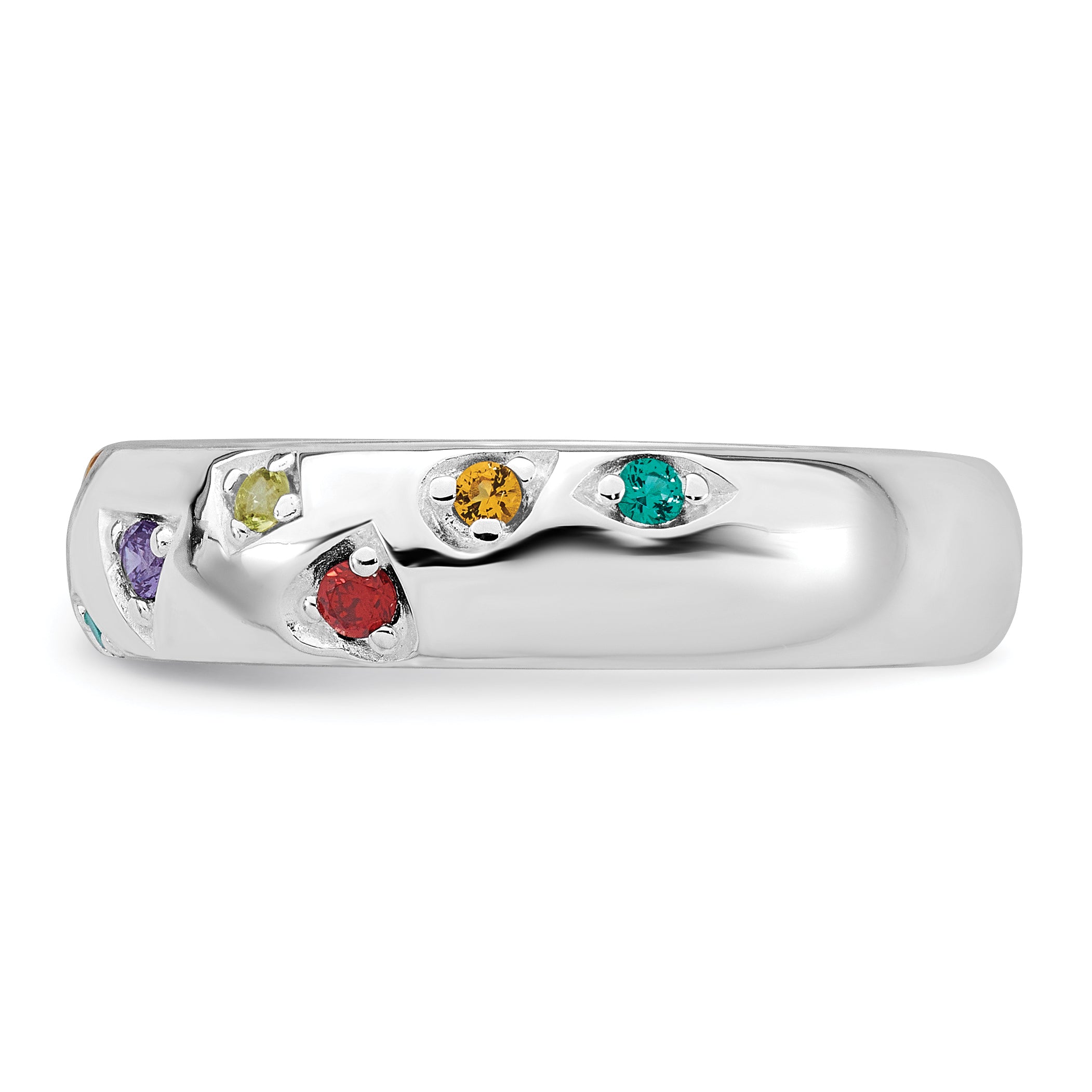 Sterling Silver Rhodium-Plated Polished Multicolor Cubic Zirconi Geometric Shapes 5.00mm Band Size 6 Ring