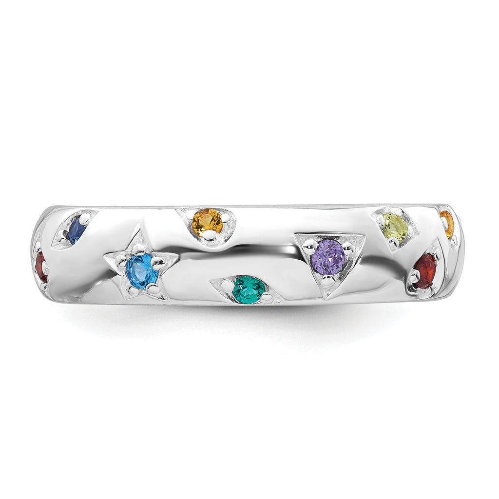 Sterling Silver Rhodium-Plated Polished Multicolor Cubic Zirconi Geometric Shapes 5.00mm Band Size 6 Ring