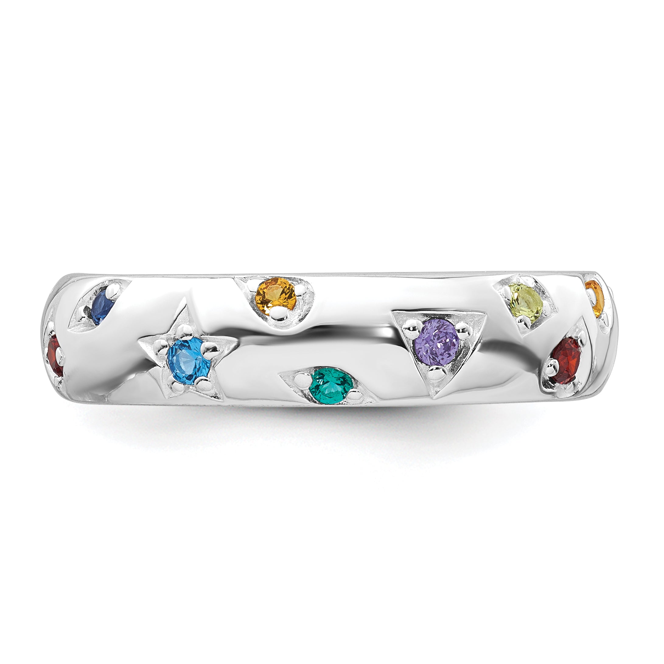 Sterling Silver Rhodium-Plated Polished Multicolor Cubic Zirconi Geometric Shapes 5.00mm Band Size 6 Ring