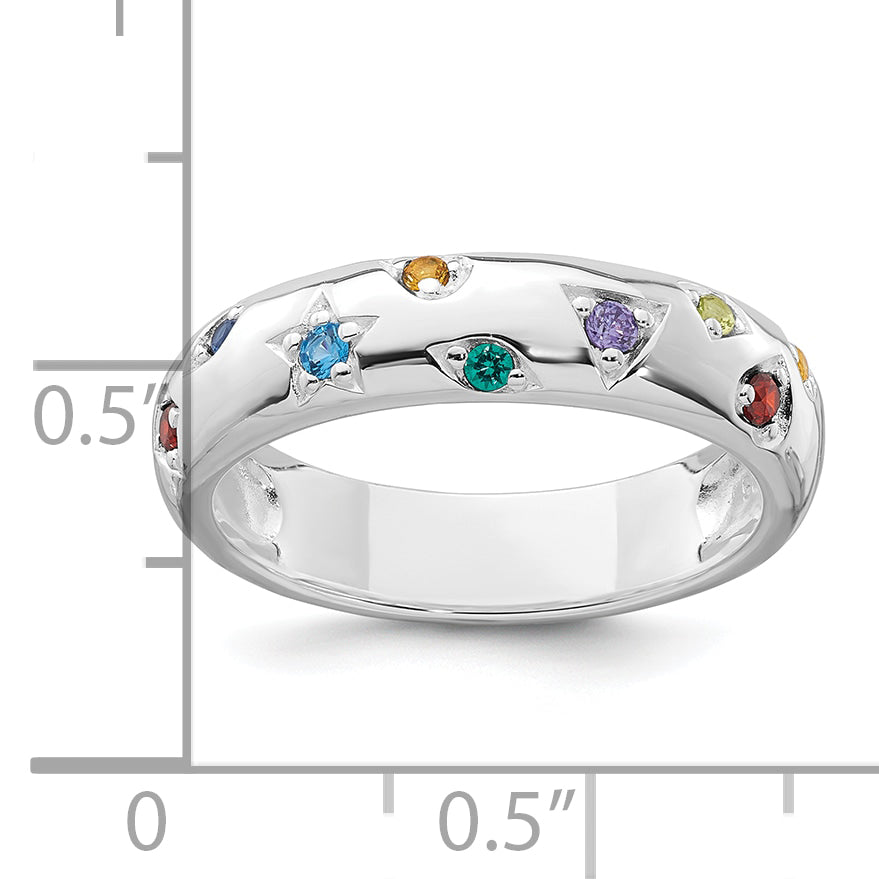 Sterling Silver Rhodium-Plated Polished Multicolor Cubic Zirconi Geometric Shapes 5.00mm Band Size 6 Ring