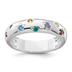 Sterling Silver Rhodium-Plated Polished Multicolor Cubic Zirconi Geometric Shapes 5.00mm Band Size 6 Ring