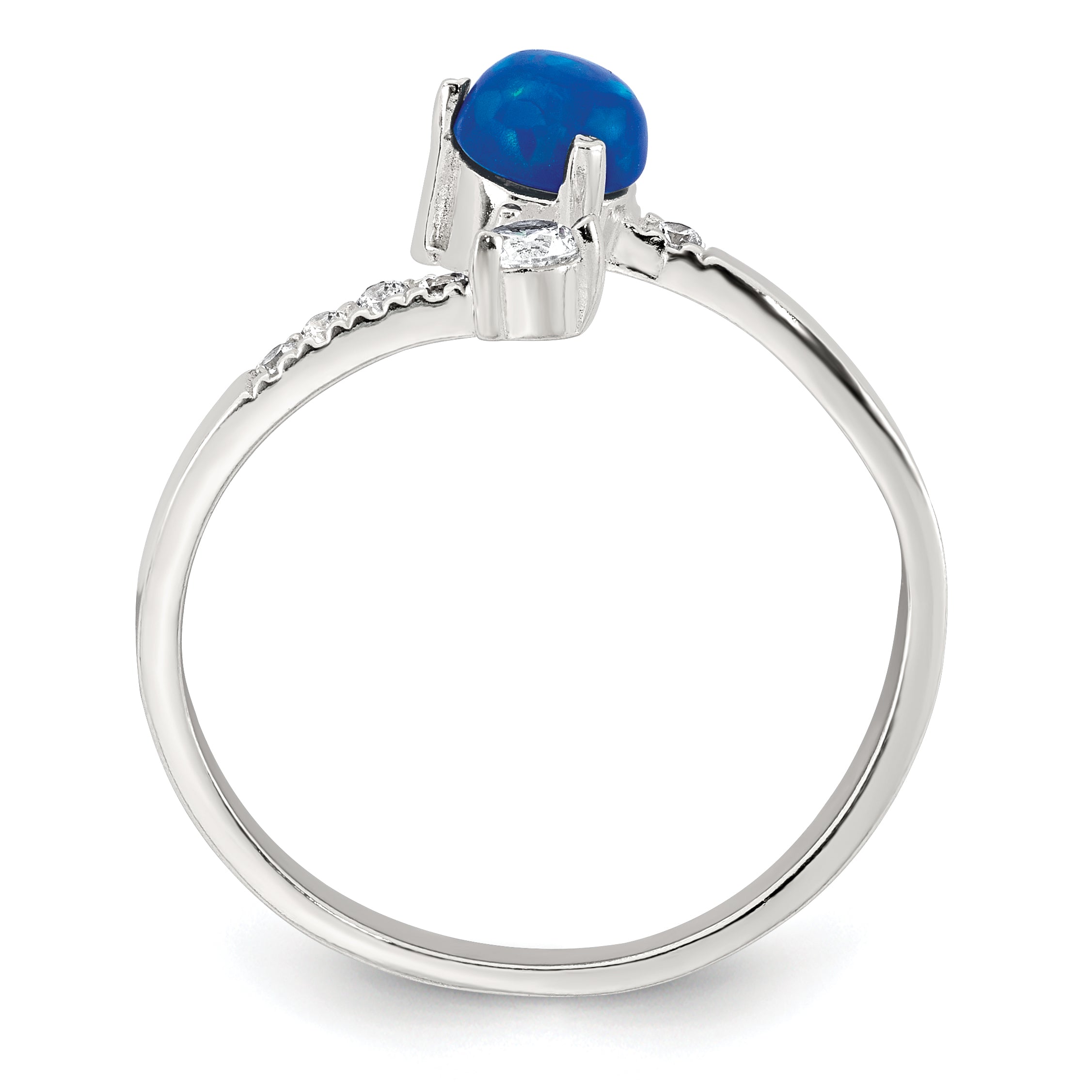 Sterling Silver Polished Opal and CZ Bypass Ring Secondary image