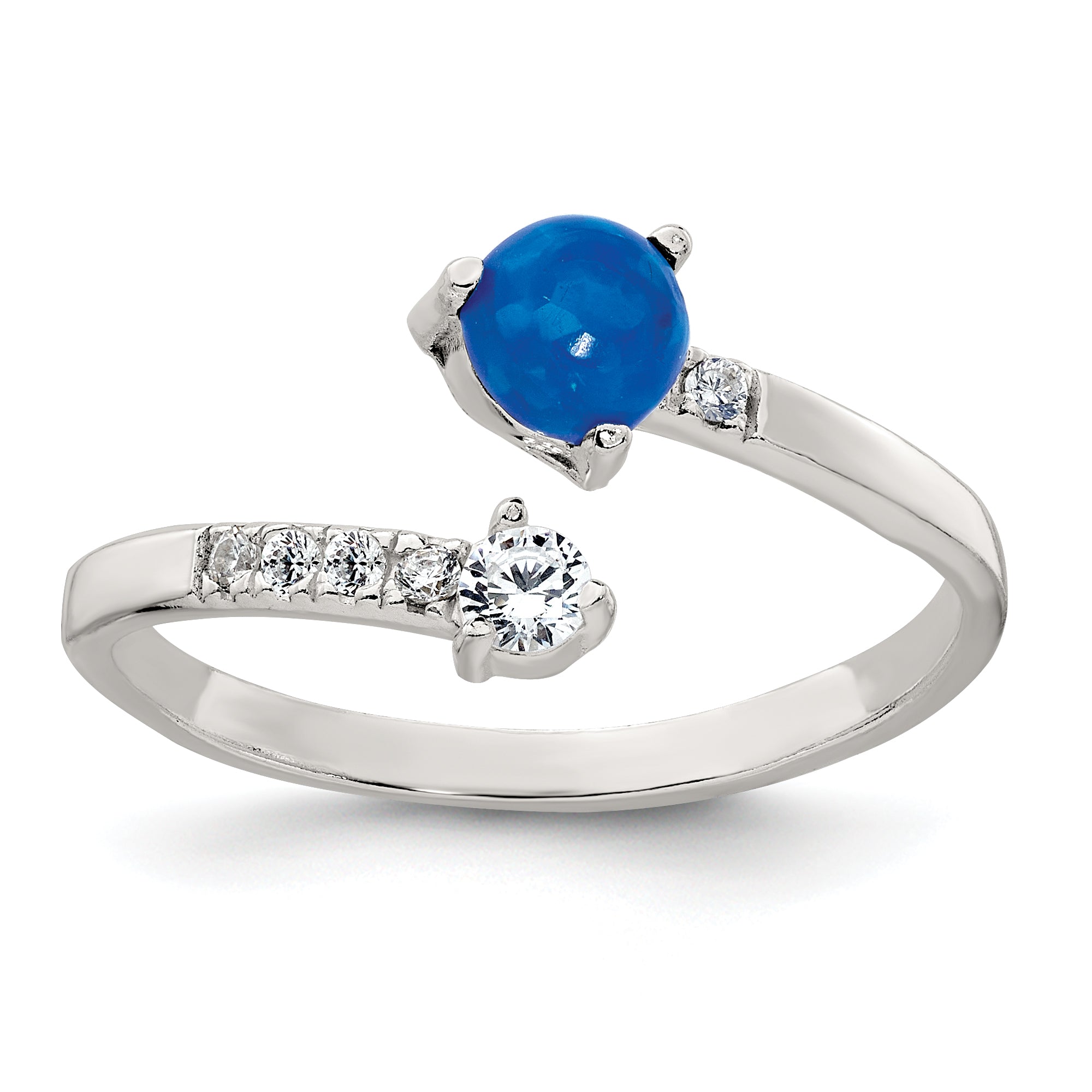 Sterling Silver Polished Opal and CZ Bypass Ring Main image