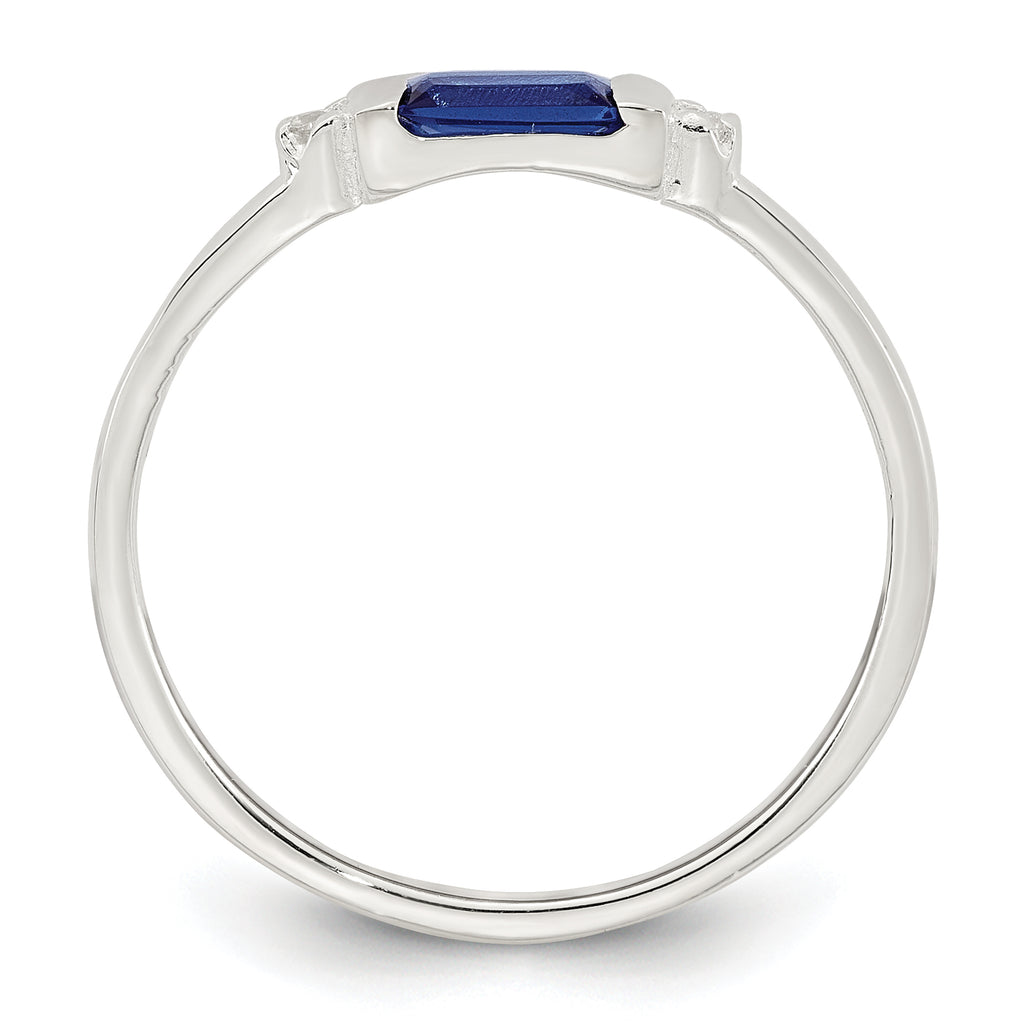 Sterling Silver Polished Blue and White Rectangular Cubic Zirconi Size 6 Ring