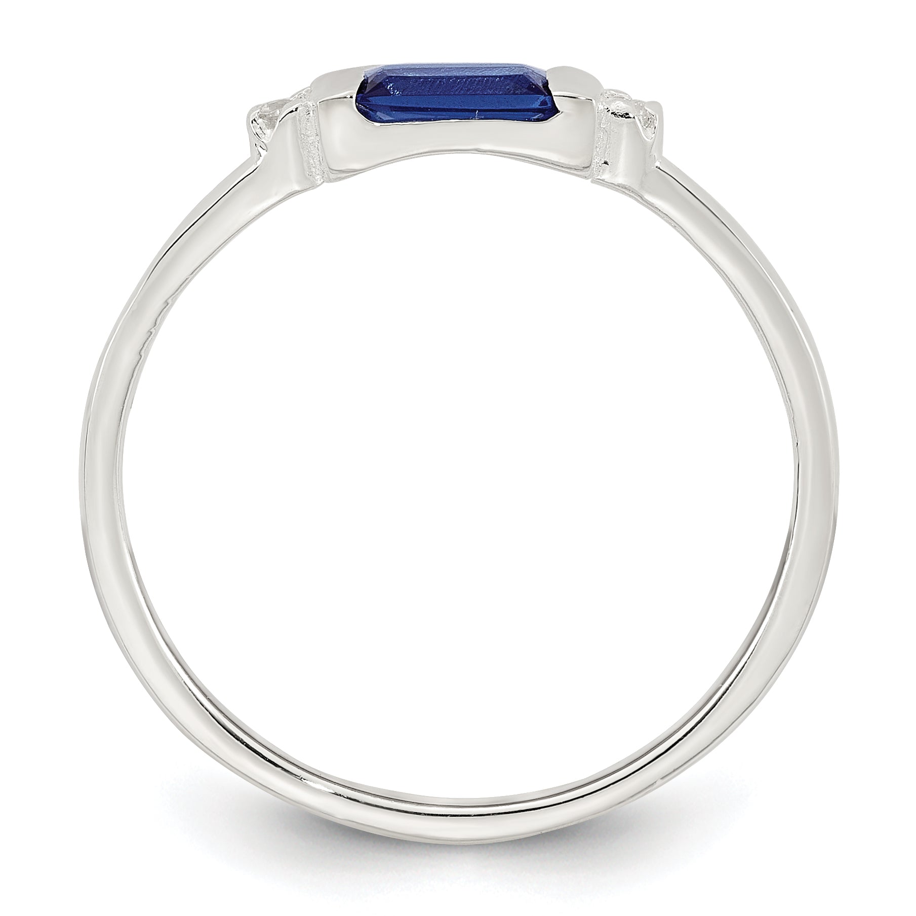Sterling Silver Polished Blue and White Rectangular Cubic Zirconi Size 6 Ring