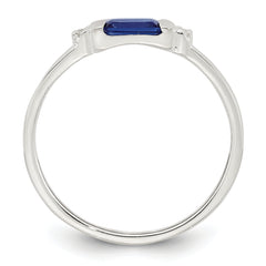 Sterling Silver Polished Blue and White Rectangular CZ Size 8 Ring