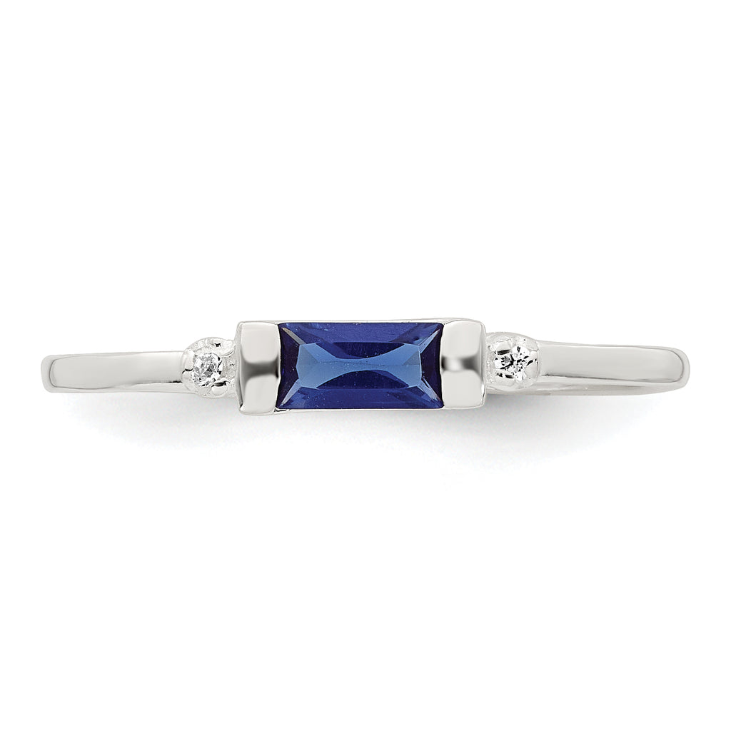 Sterling Silver Polished Blue and White Rectangular Cubic Zirconi Size 6 Ring