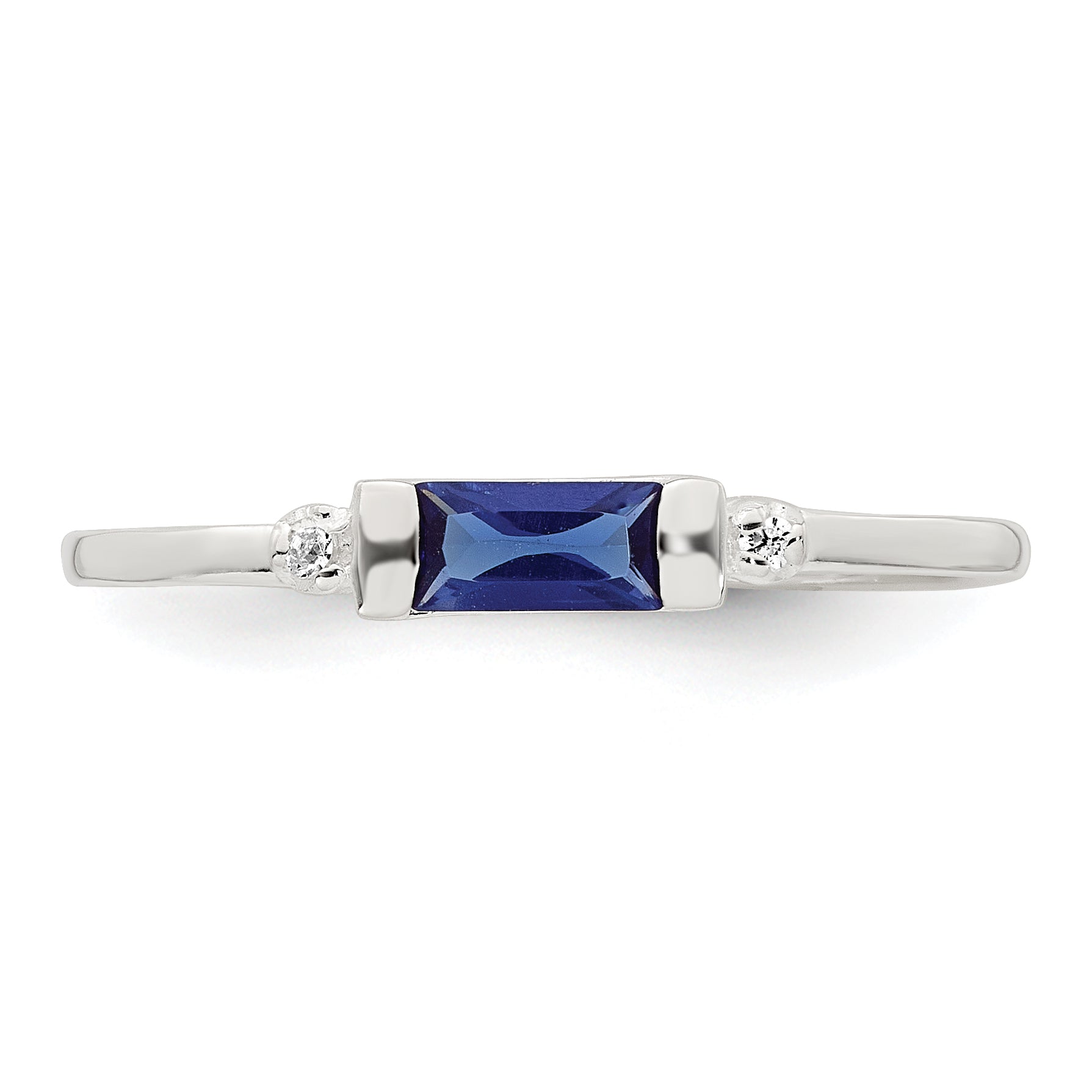 Sterling Silver Polished Blue and White Rectangular Cubic Zirconi Size 6 Ring