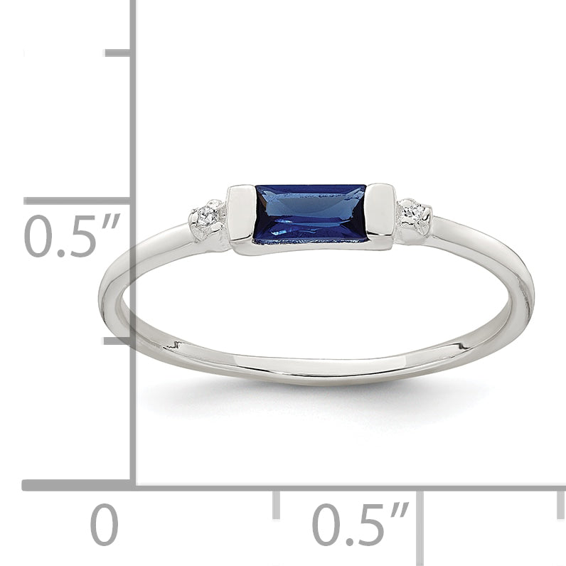Sterling Silver Polished Blue and White Rectangular Cubic Zirconi Size 6 Ring