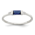 Sterling Silver Polished Blue and White Rectangular Cubic Zirconi Size 6 Ring
