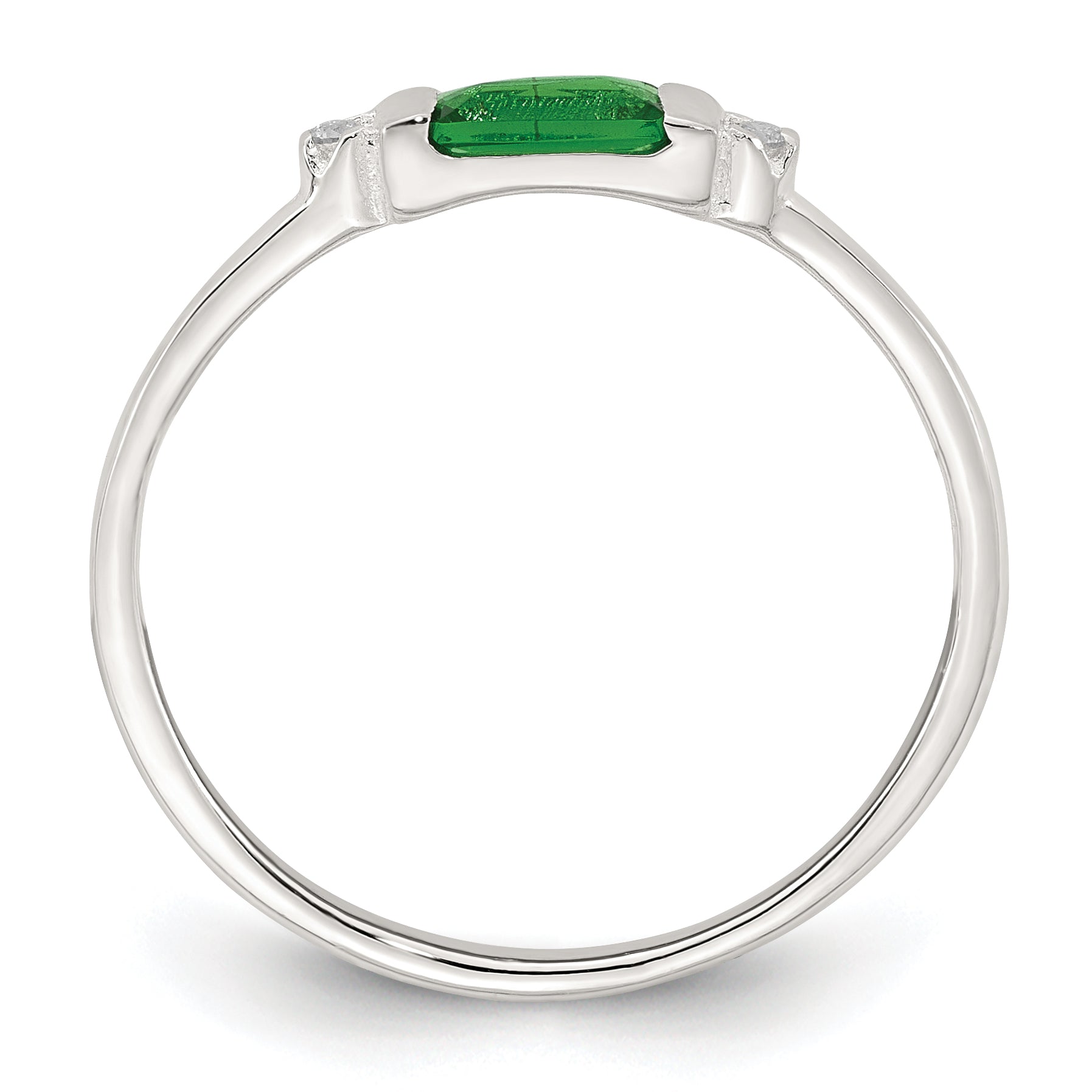 Sterling Silver Polished Green and White Rectangular Cubic Zirconi Size 6 Ring Secondary image