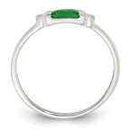 Sterling Silver Polished Green and White Rectangular Cubic Zirconi Size 6 Ring