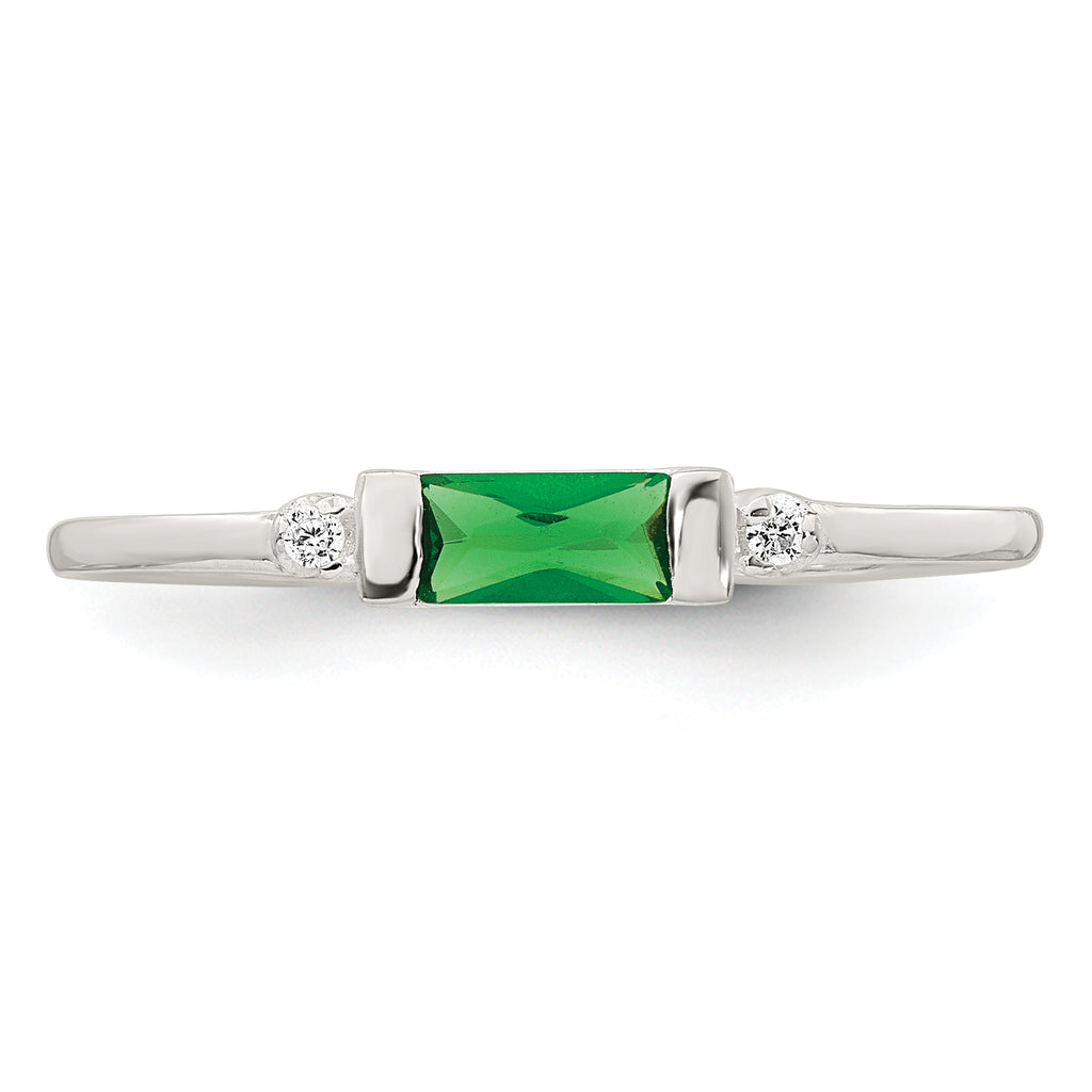 Sterling Silver Polished Green and White Rectangular Cubic Zirconi Size 6 Ring