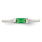 Sterling Silver Polished Green and White Rectangular Cubic Zirconi Size 6 Ring