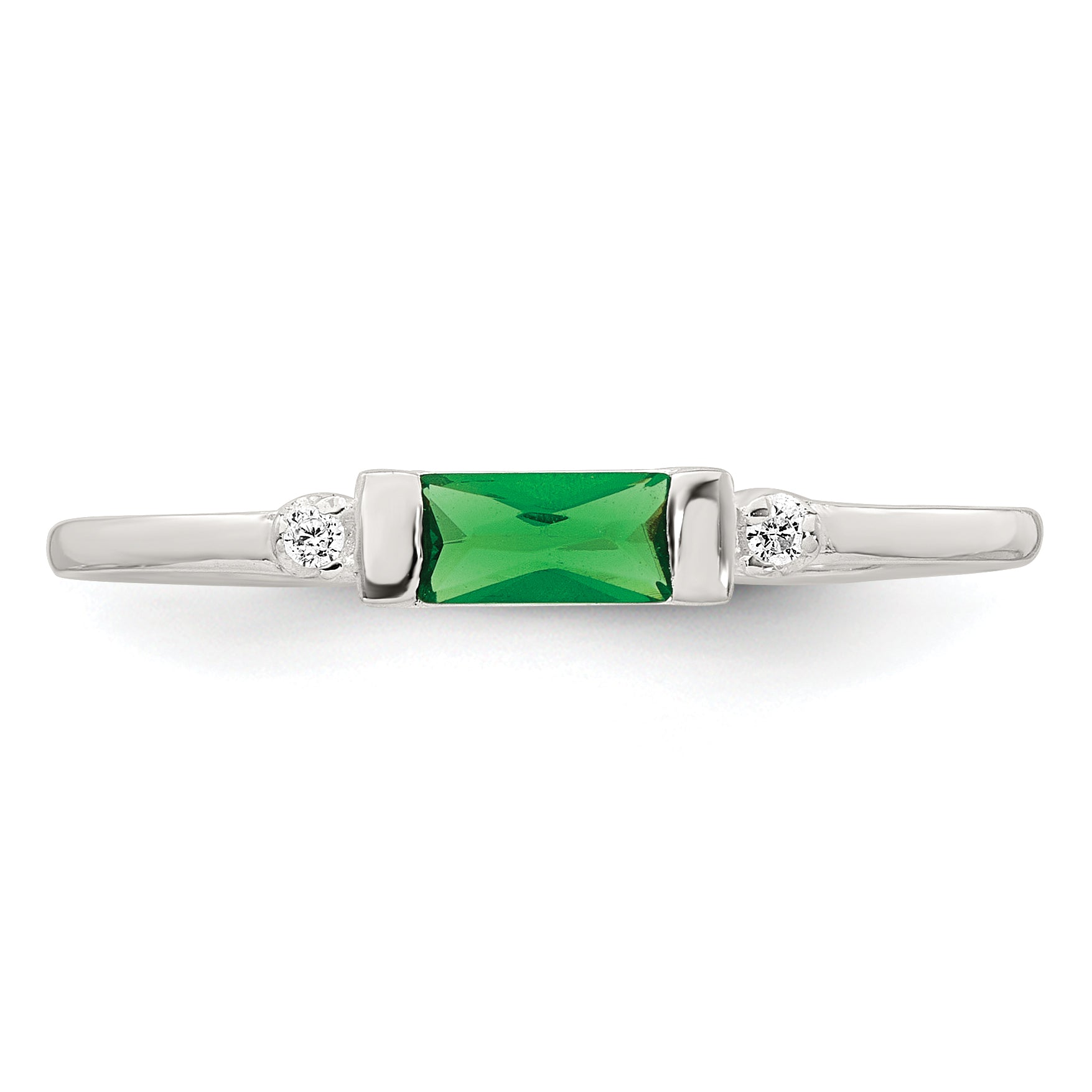 Sterling Silver Polished Green and White Rectangular Cubic Zirconi Size 6 Ring