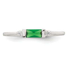 Sterling Silver Polished Green and White Rectangular CZ Size 8 Ring