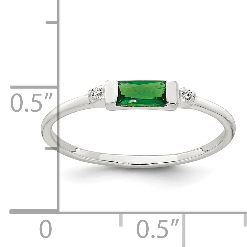 Sterling Silver Polished Green and White Rectangular CZ Size 8 Ring