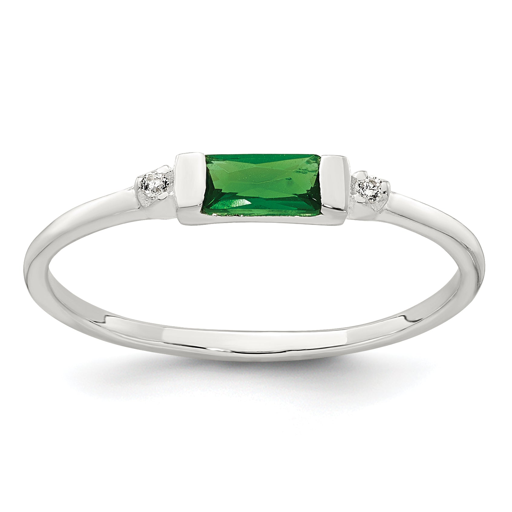 Sterling Silver Polished Green and White Rectangular Cubic Zirconi Size 6 Ring Main image