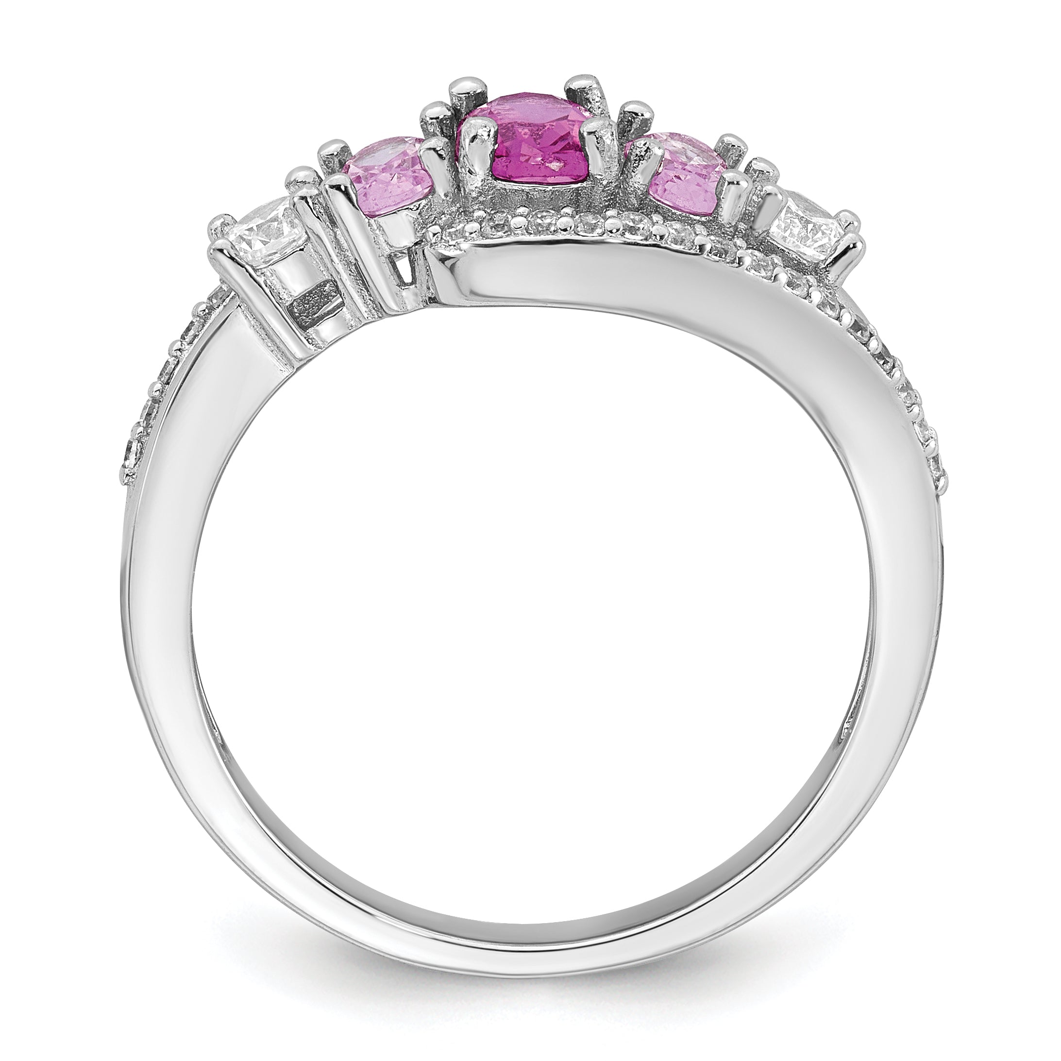 Sterling Silver Rhodium-plated Polished Pink CZ  5-Stone Size 6 Ring Secondary image