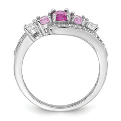 Sterling Silver Rhodium-plated Polished Pink CZ  5-Stone Size 8 Ring