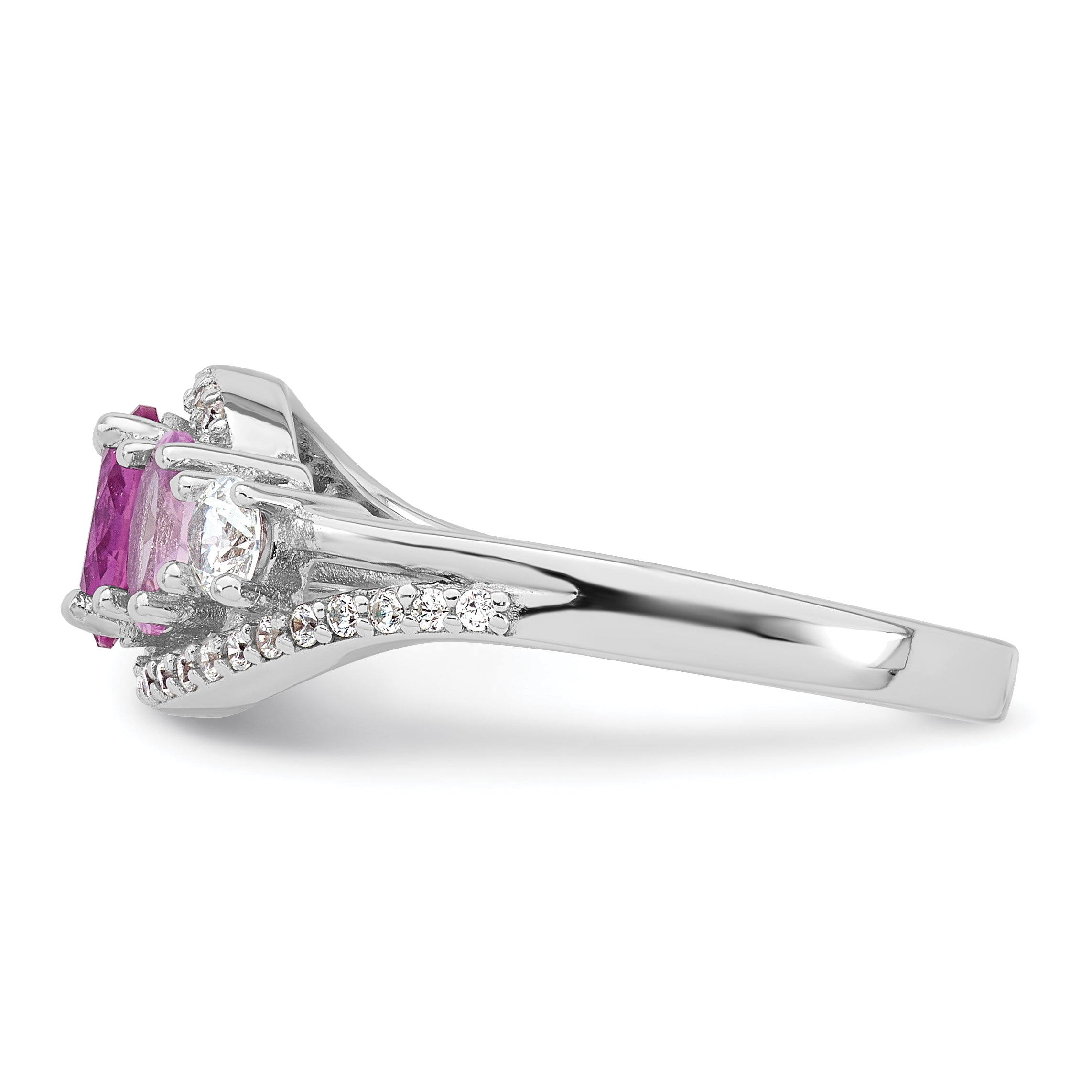 Sterling Silver Rhodium-plated Polished Pink CZ  5-Stone Size 8 Ring